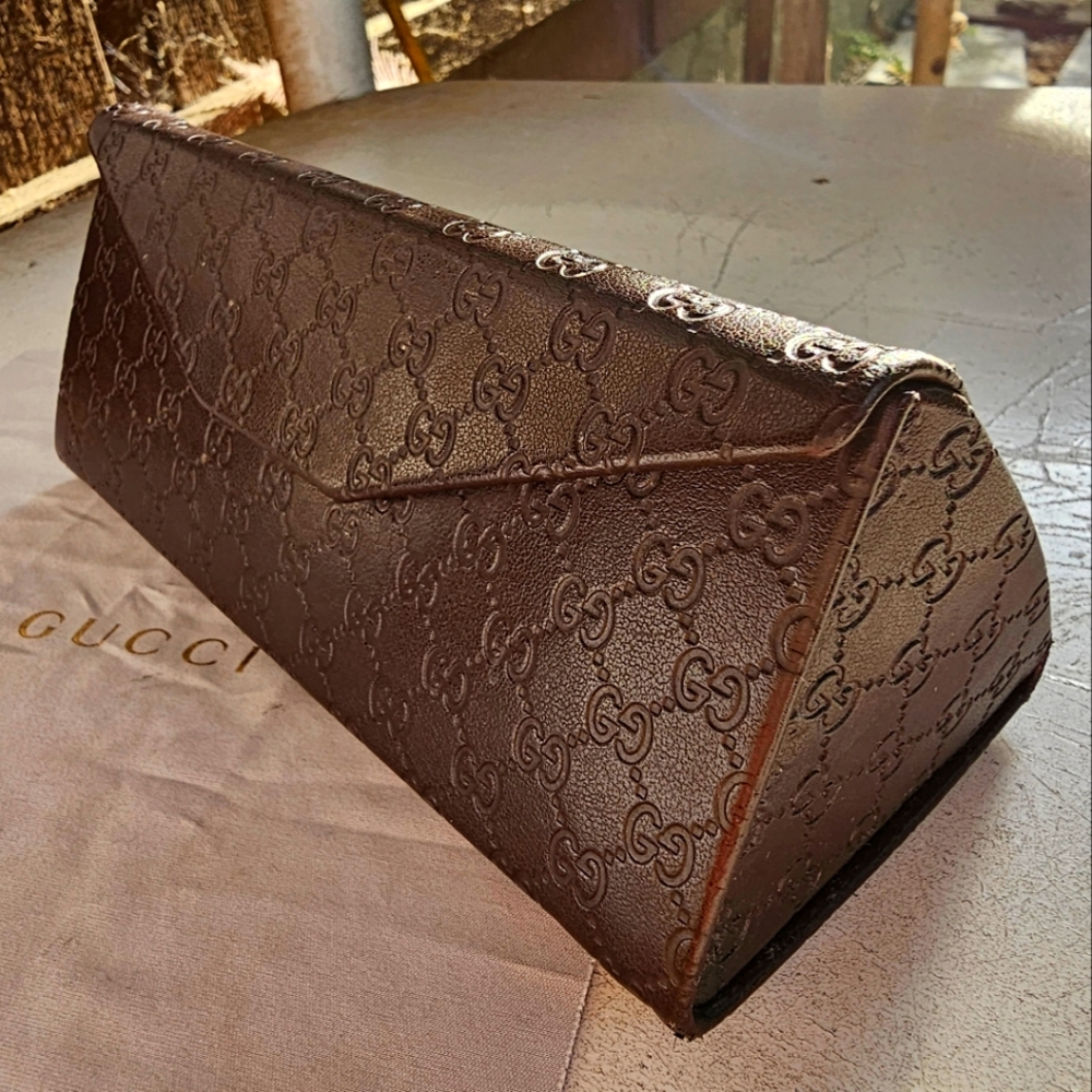 Gucci EUC Guccissima collapsible sunglass case w/original cleaning cloth.